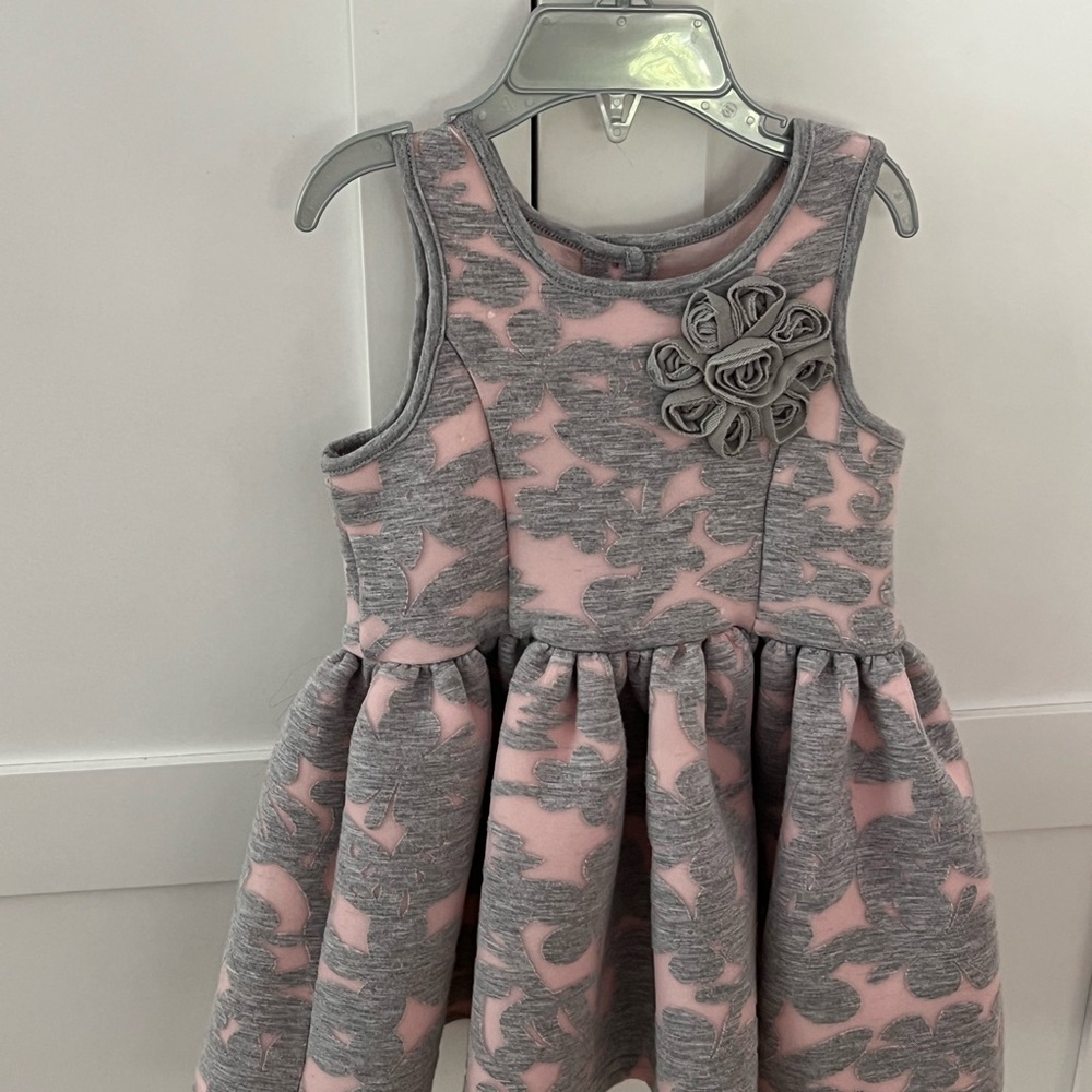 Like new Pink and Gray Kids Dress with Floral Accent